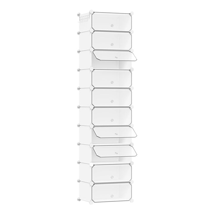 WOLTU Schuhbox, Schuhablage, Satz von 10, stapelbares Design, für 20 Paare, mit Tür, Haken, 43,5 x 1
