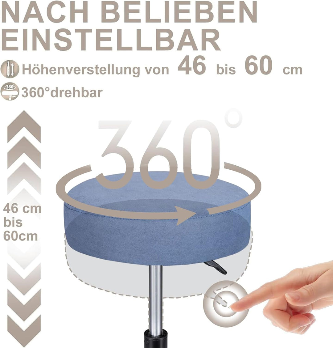 Zedelmaier Rollhocker höhenverstellbar, Bürohocker mit Gummirollen, 360° drehbar Hocker mit Rollen &