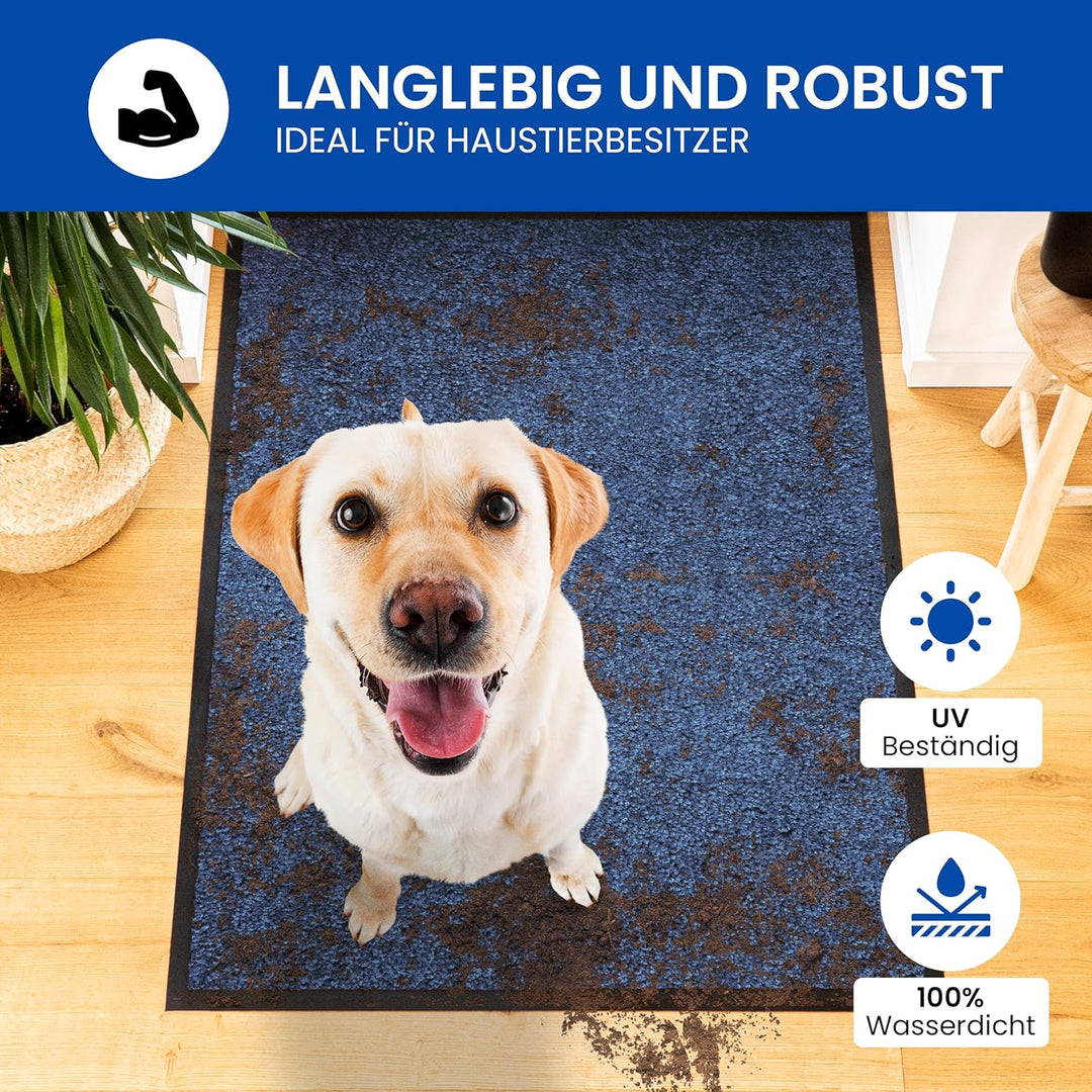 Gentle North Hochwertige Fussmatte blau 80x120 gross für Innen & Aussen - Schmutzfangmatte rutschfes
