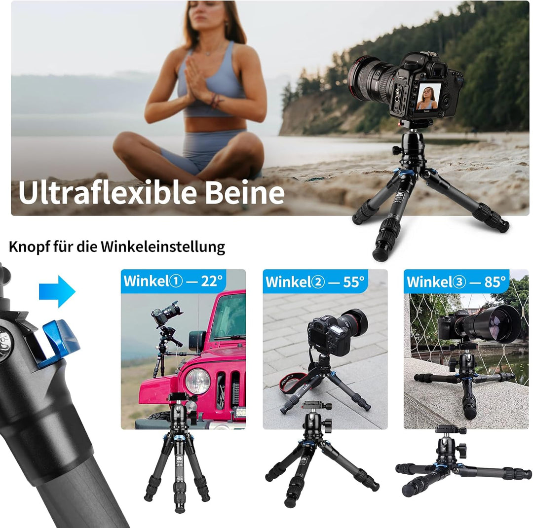 SIRUI AM223 Mini Camera Tripod Stativ,Klein Reisestativ Kamerastativ,Carbon Kamera Ministativ Tischs