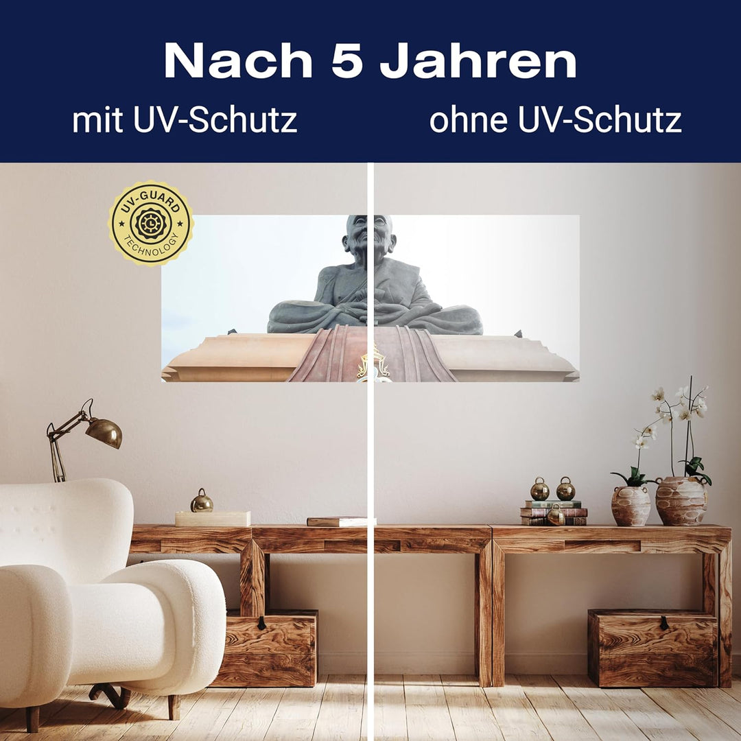 wandmotiv24 Leinwandbild Statue in einem berühmten Tempel in Thailand 100x40cm (BxH) Bilder auf Lein