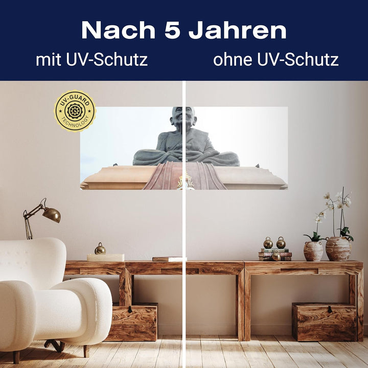 wandmotiv24 Leinwandbild Statue in einem berühmten Tempel in Thailand 100x40cm (BxH) Bilder auf Lein