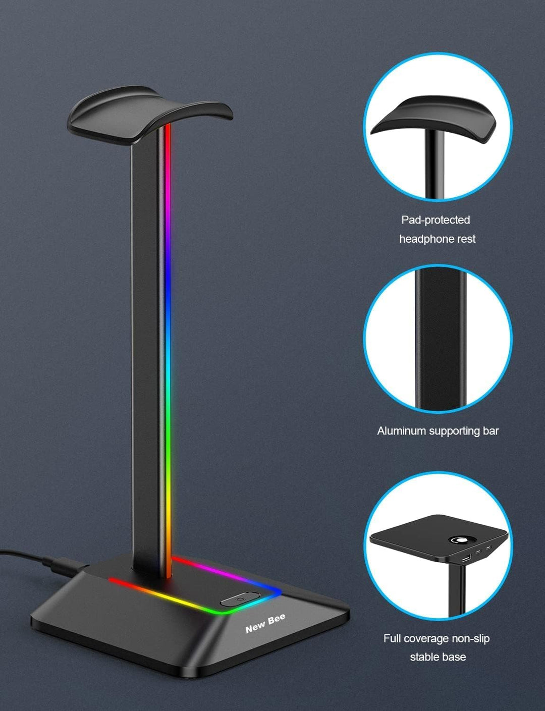 New bee Kopfhörer Ständer RGB Headset Halterung mit USB Typ-C Ladegeräten und Datenübertragung Unive
