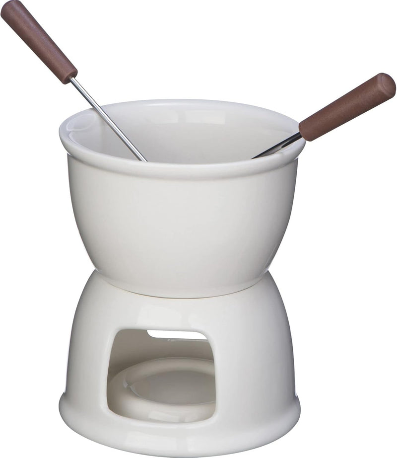 noTrash2003 Schokofondue Tasse für Obst aus Porzellan mit 2 Gabeln im Geschenkkarton - Fondue Set mi