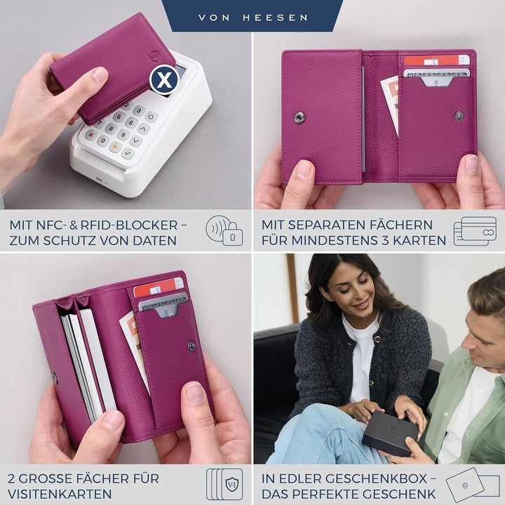 VON HEESEN® Visitenkartenetui Leder mit RFID-Schutz - Platz für 50 Visitenkarten - 6 Fächer - Visite