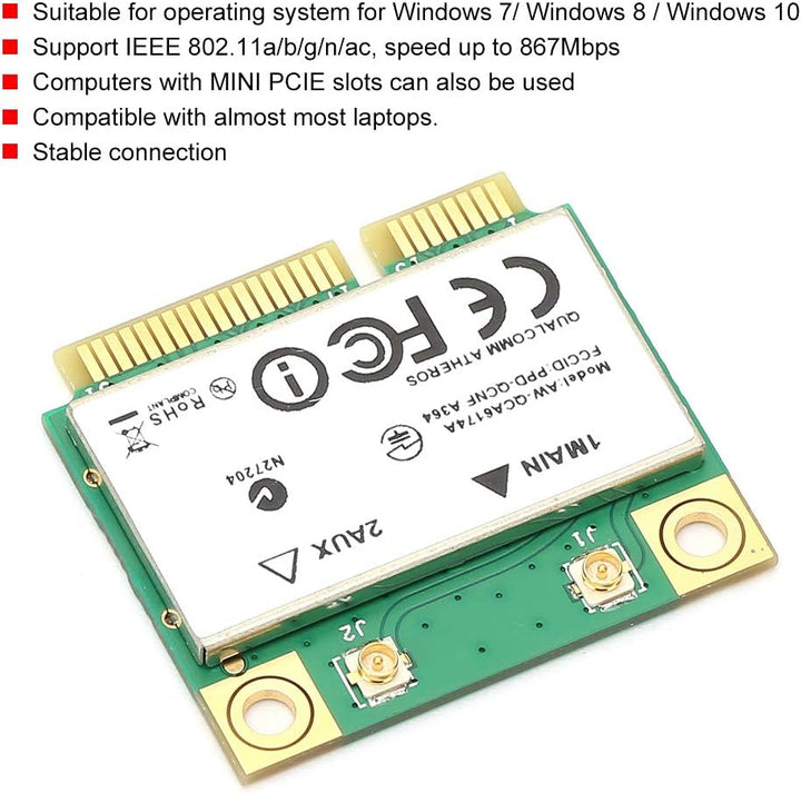 Drahtlose Netzwerkkarte, Mini PCI-E Bluetooth 4.1 Wi-Fi-Karte 2,4G-300 Mbit/s/5G-867 Mbit/s, Hochges