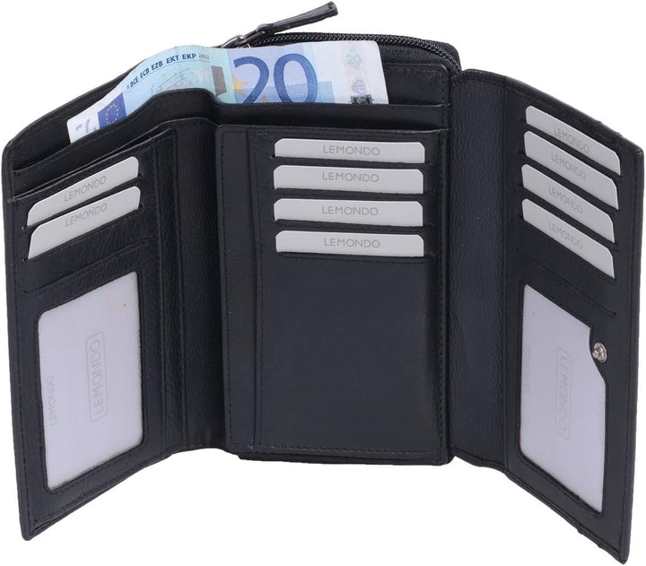 Damenlangbörse LEMONDO in Echt-Leder, schwarz, 16x9x4cm, Schwarz