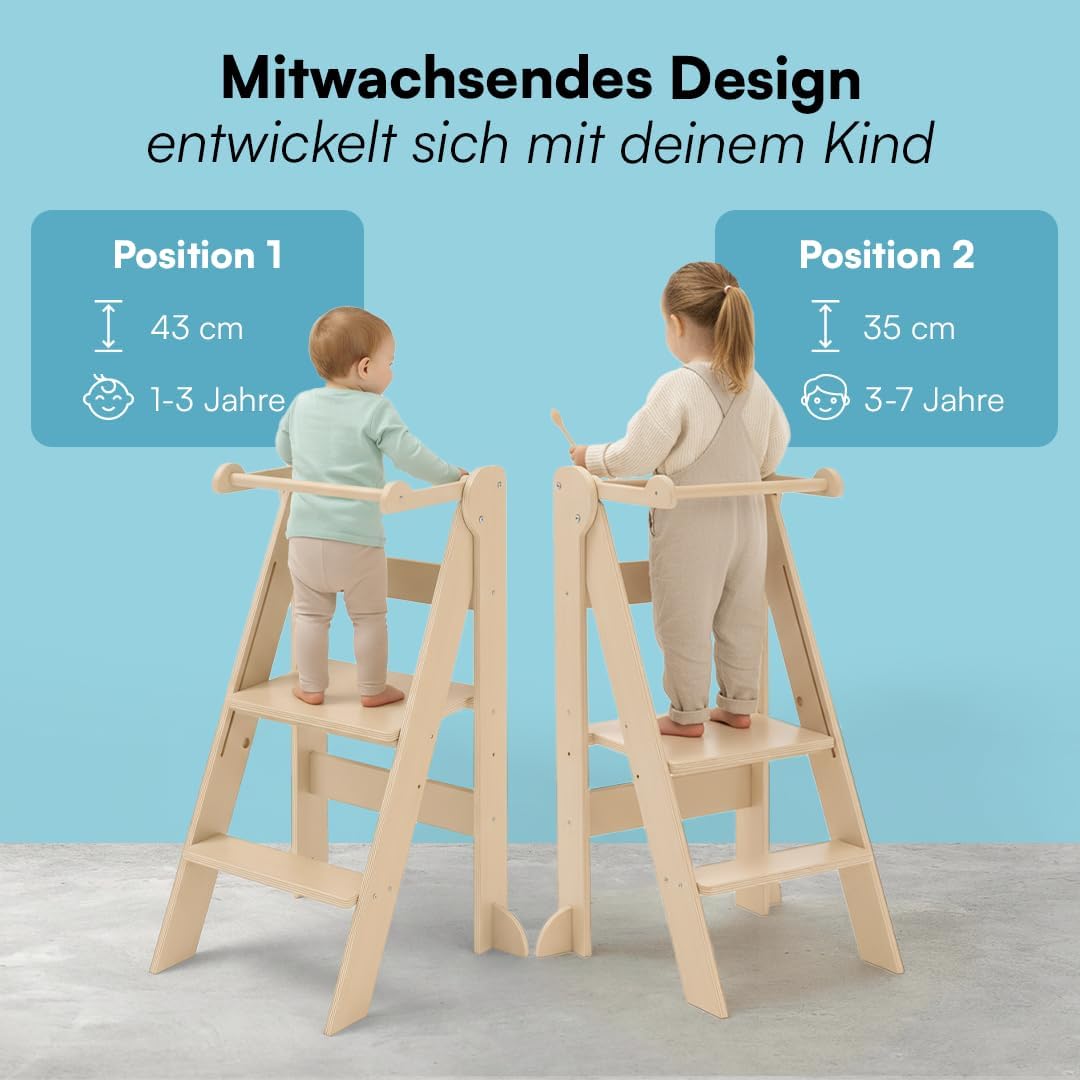 Bellabino Tay Lernturm ab 1 Jahr – Learning Tower 2-Fach höhenverstellbar &amp; klappbar – Lernstuhl in
