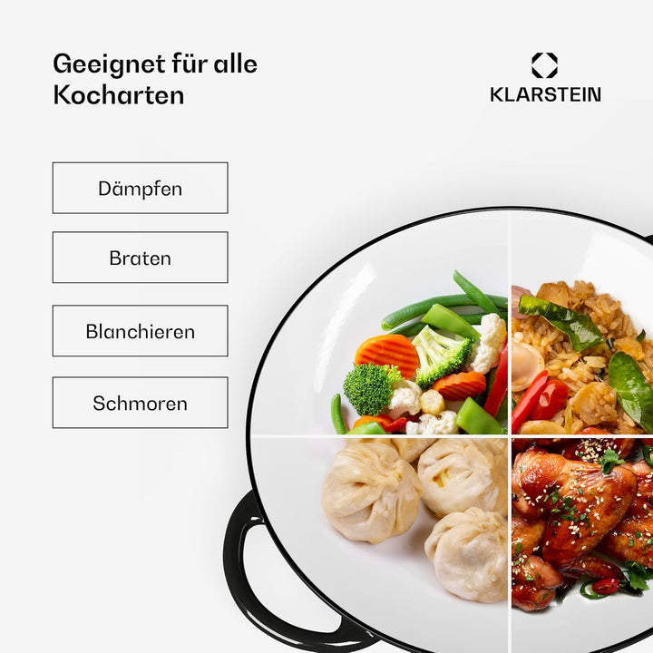 ToCis Big BBQ Wok-Pfanne aus Gusseisen, Emaillierte Pfanne &amp; Wok, Grosse &amp; Tiefe Beschichtete Pfanne