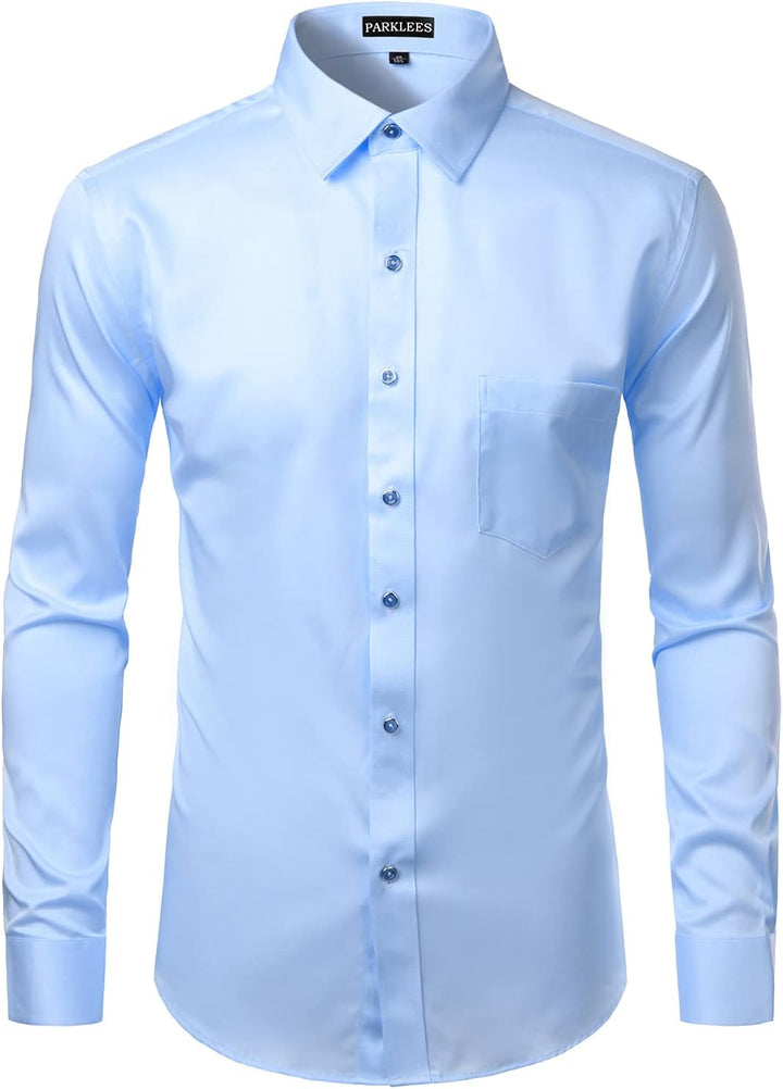 PARKLEES Herren Tailliert Freizeit Langarm Hemd Businesshemd für Hochzeit Business M Blau, M Blau