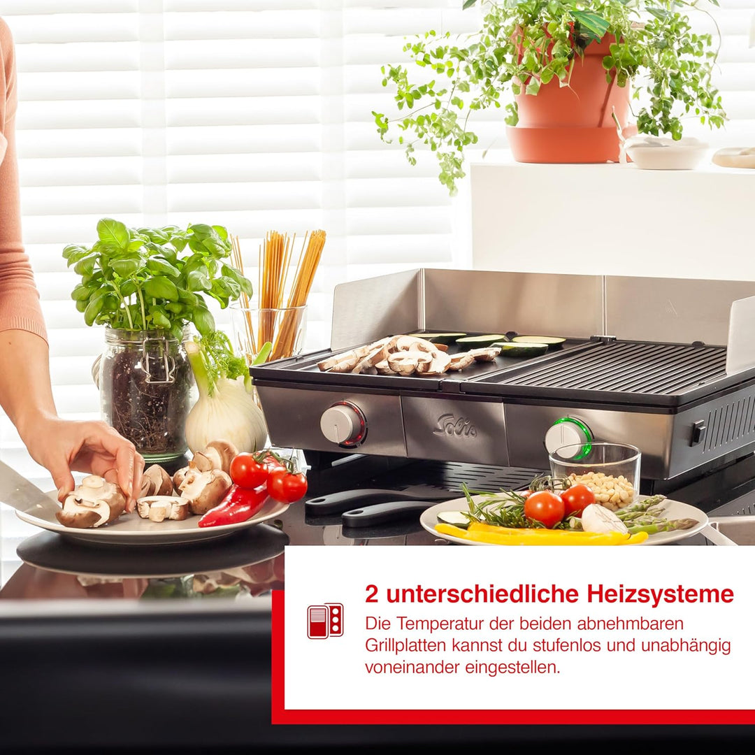 Solis Deli Grill 7951 - Elektrogrill - Grill Inklusive Spritzschutz und 2 Spachteln - Tischgrill Ele