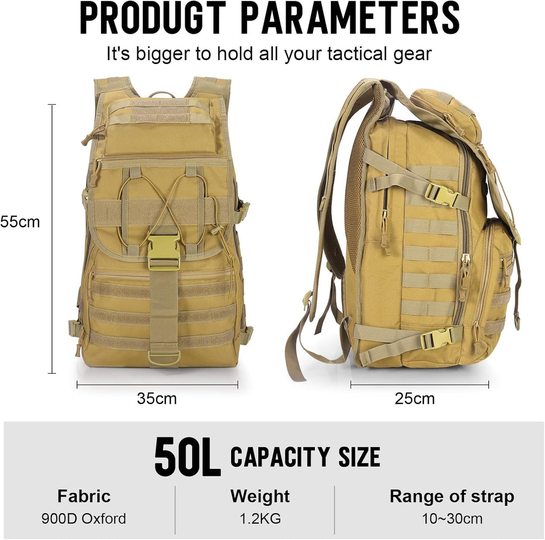 SHANNA Militärrucksack 35L/50L Armee Rucksack Molle, Hohe Kapazität Trekkingrucksack Wanderrucksäcke