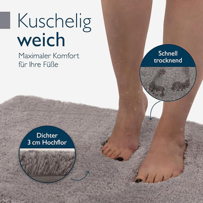 Beautissu Badematte rutschfest 100x60 cm – Duschvorleger Hochflor Badteppich rutschfest Waschbar Sha