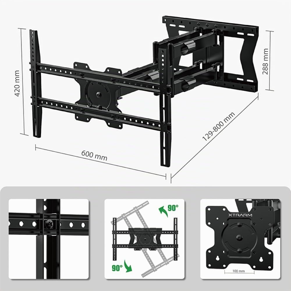 XTRARM TiTon Double 80 cm TV-Wandhalterung, schwenken neigen rotierbar, 80kg VESA max.600x400 80 cm