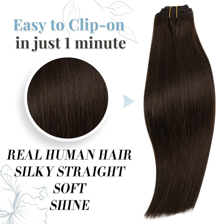 RUNATURE Dunkelbraun Clip Extensions Echthaar Günstig 30cm Clip in Echthaar Extensions 80g 7pcs Remy