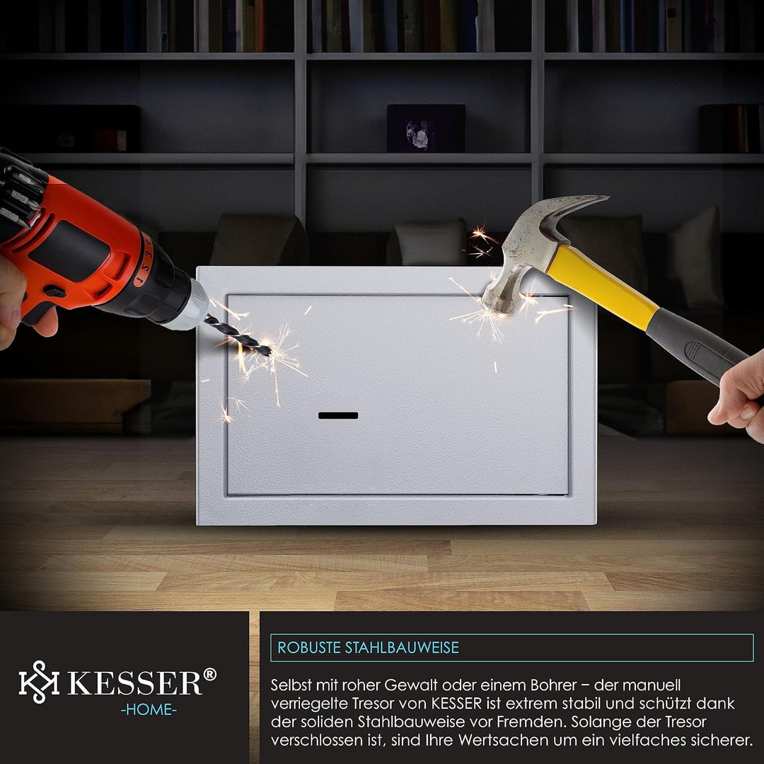 KESSER® Tresor Möbeltresor mit Doppelbartschloss, Safe Geldschrank Boden-Wandtresor Wandsafe 30x20x2