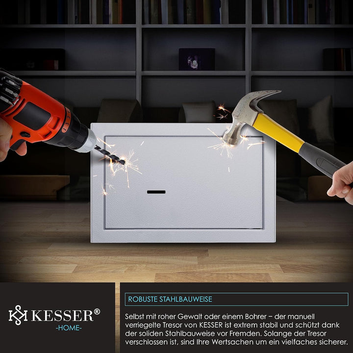 KESSER® Tresor Möbeltresor mit Doppelbartschloss, Safe Geldschrank Boden-Wandtresor Wandsafe 30x20x2