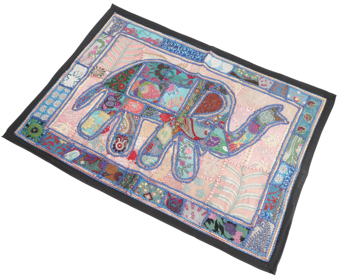 GURU SHOP Orientalischer Elefant Tischläufer, Wandbehang, Einzelstück 95x65 cm - Motiv 24, Blau, Bau