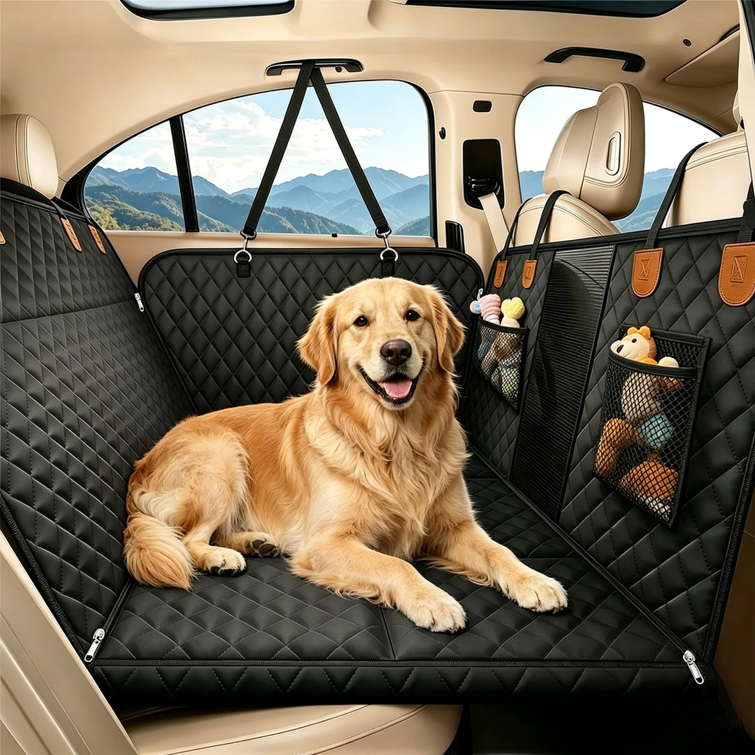 Hundedecke Auto Rückbank mit Hartbodenplatte, Hunde Autositz Rückbank | 600D Oxford, 40% Mehr Platz,