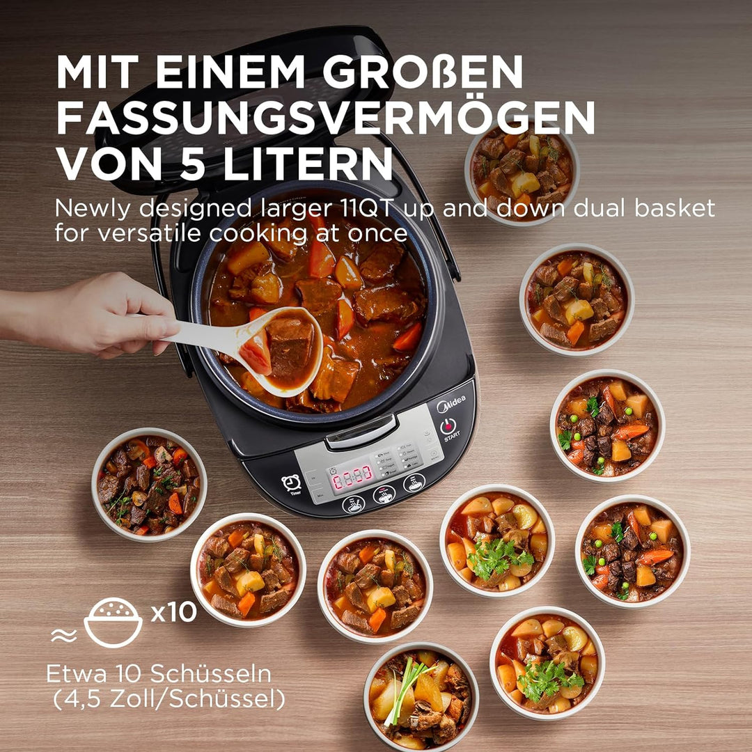 Midea Multifunktionaler Reiskocher mit Dampfgarer (10 Tassen, 1,8 Liter) 11 Multikocher-Funktionen,