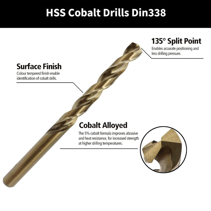 NORTOOLS Metallbohrer Set 25 tlg HSS M35 Cobalt 5% vollständig geschliffene Bohrer 1,0-13 mm Einheit