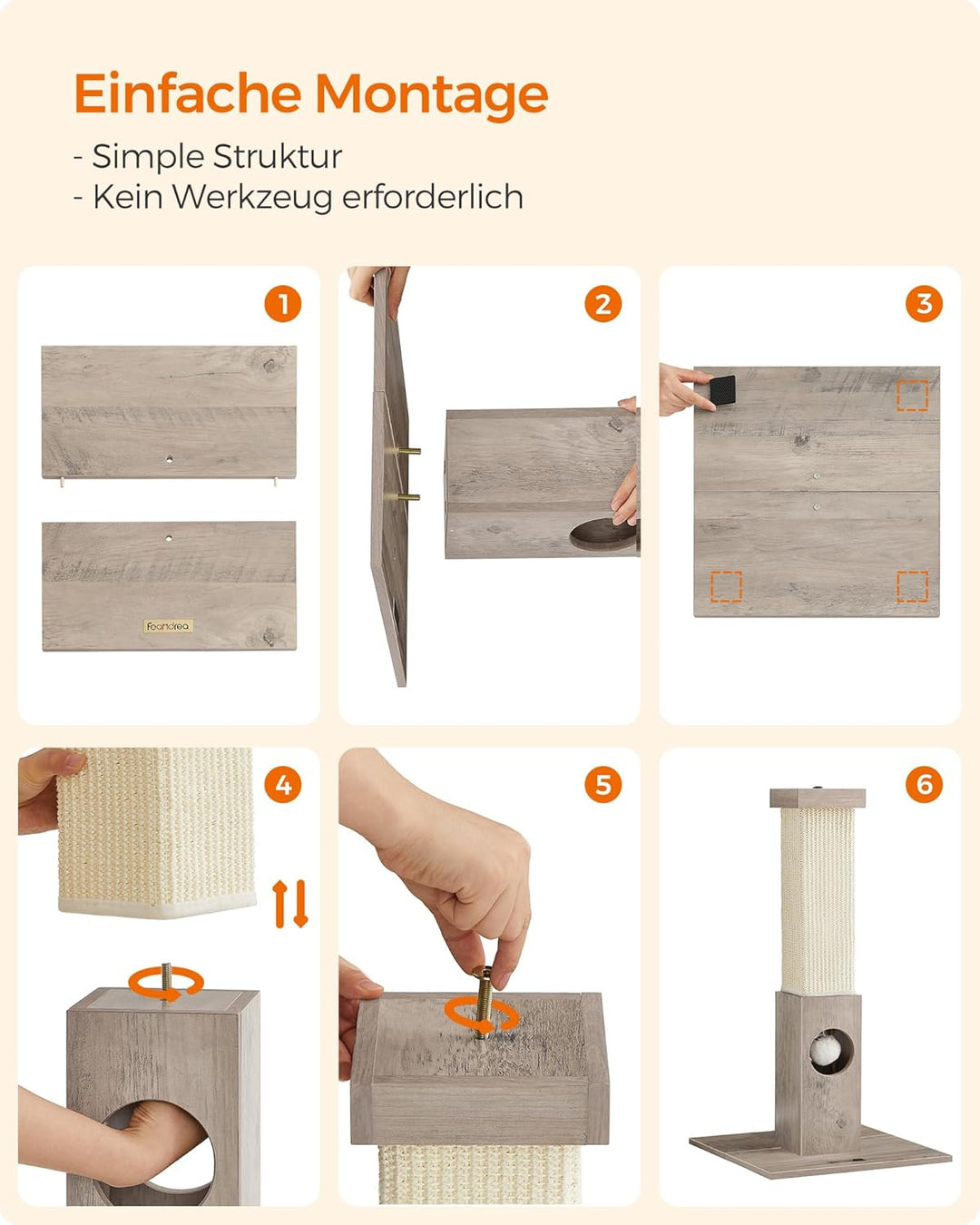 Feandrea Kratzbaum, Kratzstamm, Katzenbaum, 10 cm Dicker Stamm, Kratzsäule aus natürlichem Sisalseil