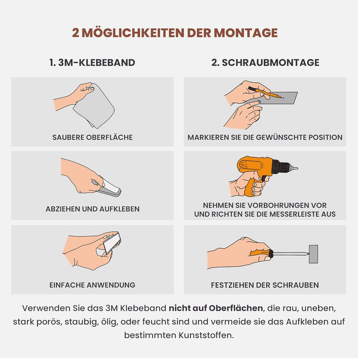 Exitoso Edelstahl Magnetleiste Messer selbstklebend - Kleben und Bohren mit 3M Klebeband - Magnetisc