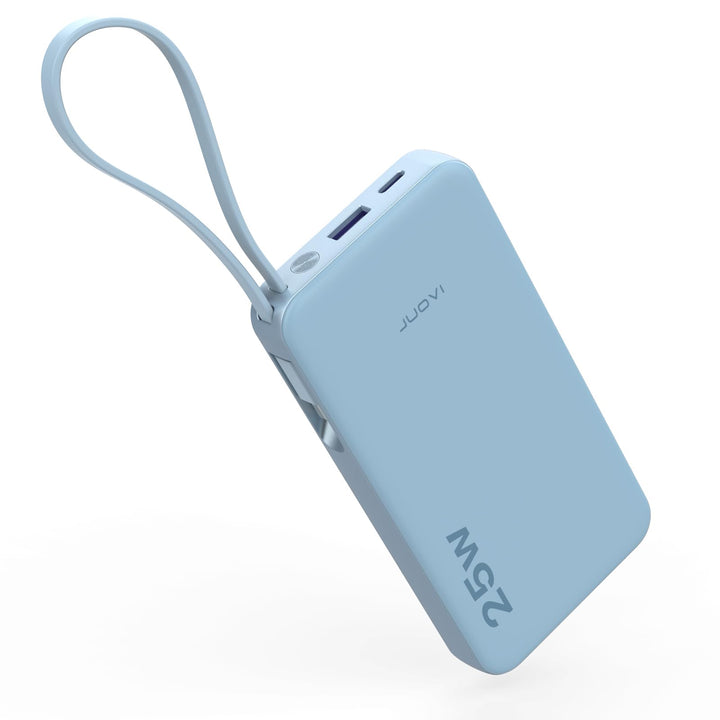 JUOVI Power Bank 10000mAh mit Kabel, 25 W Powerbank Klein Leicht, tragbarer Akkupack schnellladefunk