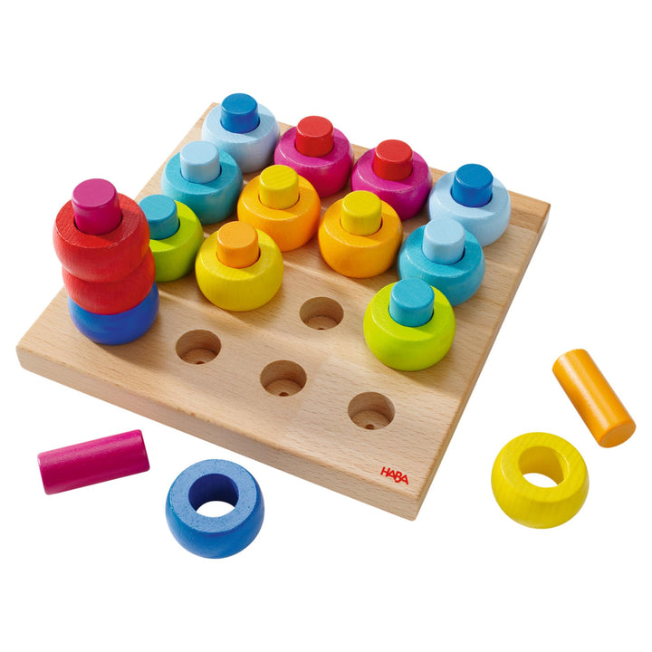 Haba 2202 - Steckspiel Farbkringel, buntes Sortier- und Motorikspielzeug aus Holz ab 2 Jahren, zum F