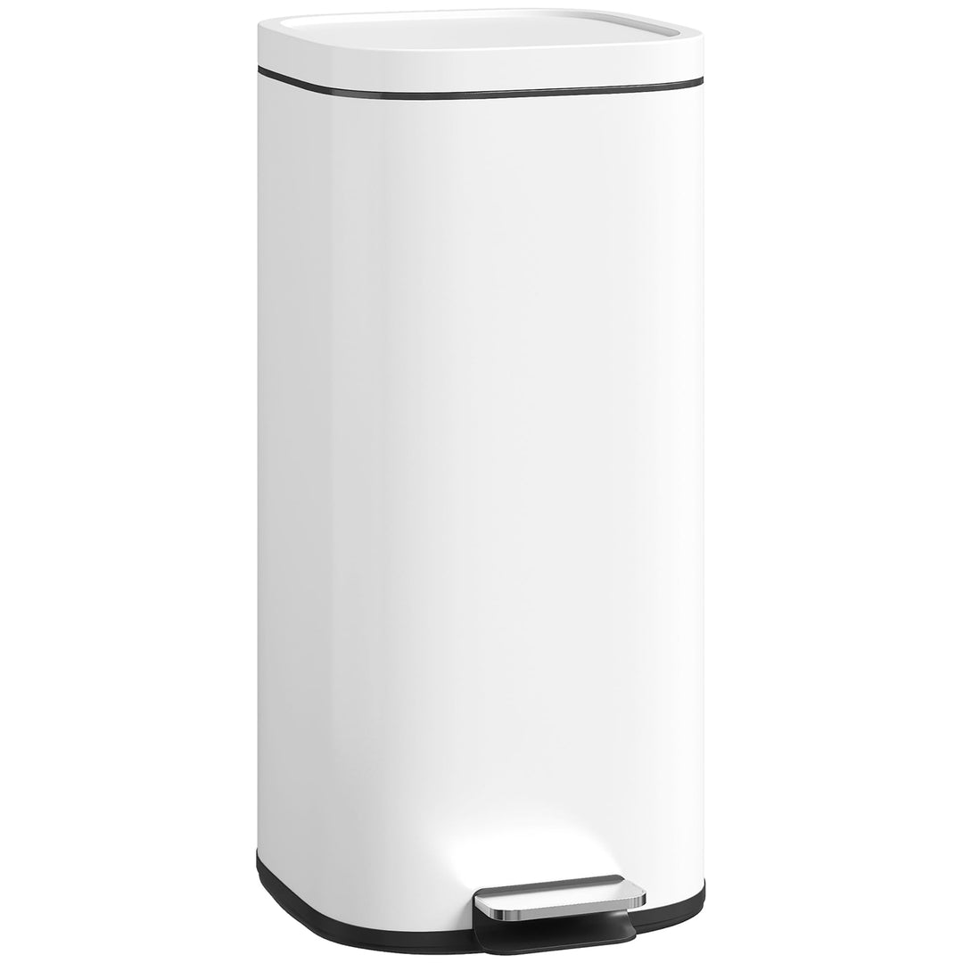 HOMCOM 30L Küchenmülleimer mit Deckel Pedaleimer Weiss, Weiss