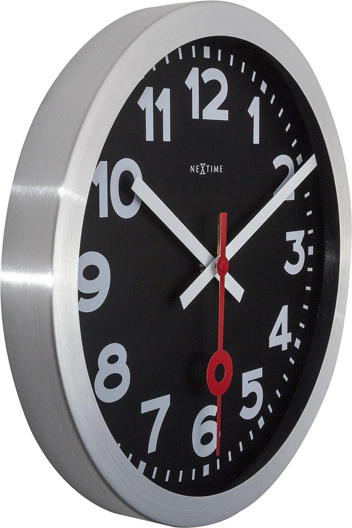 NeXtime Station Wanduhren, Metall und Kunststoff, Schwarz, Ø 35 cm Ø 35 cm Schwarz, Ø 35 cm Schwarz