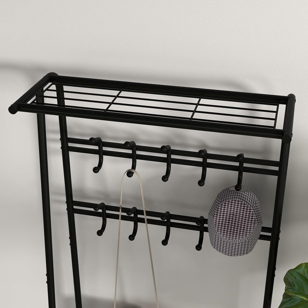 GarveeHome Garderobenständer, 4-in-1 Kleiderständer mit Schuhablagen und 10 Abnehmbare Haken, 64x29x