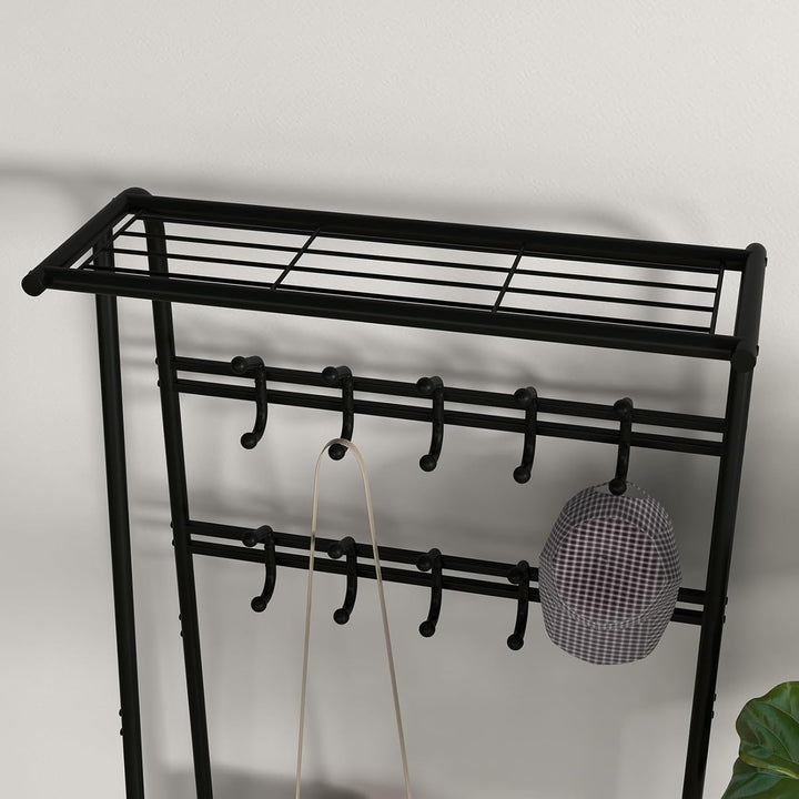GarveeHome Garderobenständer, 4-in-1 Kleiderständer mit Schuhablagen und 10 Abnehmbare Haken, 64x29x