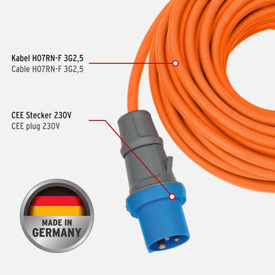 Brennenstuhl CEE 230V Camping-Verlängerungskabel 25m (H07RN-F 3G2,5 Kabel in der Signalfarbe orange,