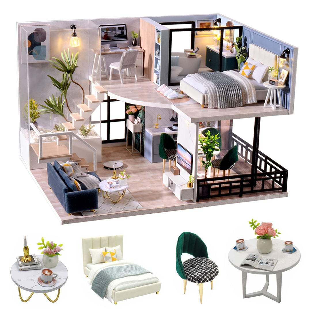 CUTEROOM DIY Miniatur Haus Puppenhaus Kit Holzpuppenhaus Modelbouwpakket mit Möbeln und Musik Miniat
