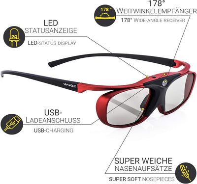 2X Hi-Shock BT Pro Scarlet Heaven aktive 3D Brille kompatibel mit Sony, Samsung 3D TV | komp. mit SS