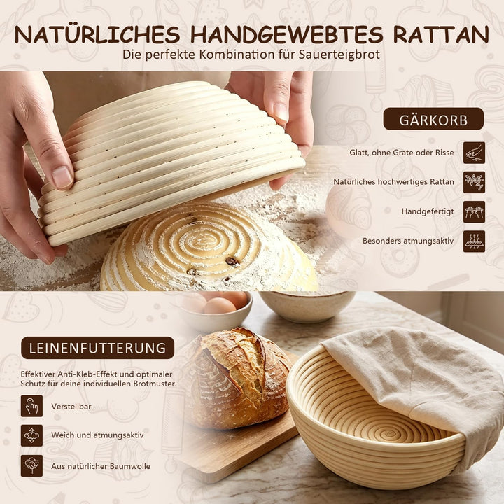 DARDVORLAG Sauerteig Starter Set,15 Teilig Gärkörbchen Brot Set mit Oval & Rund Gärkorb,Teigschaber,