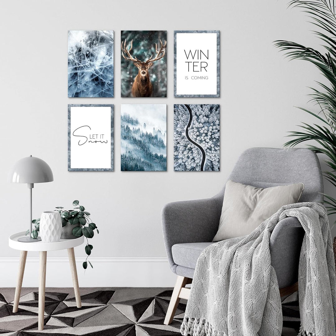Novart Wandbilder Set - KOMPLETT AUFHÄNGFERTIG - Made in Germany - Moderne Bilder Winter Wohnzimmer