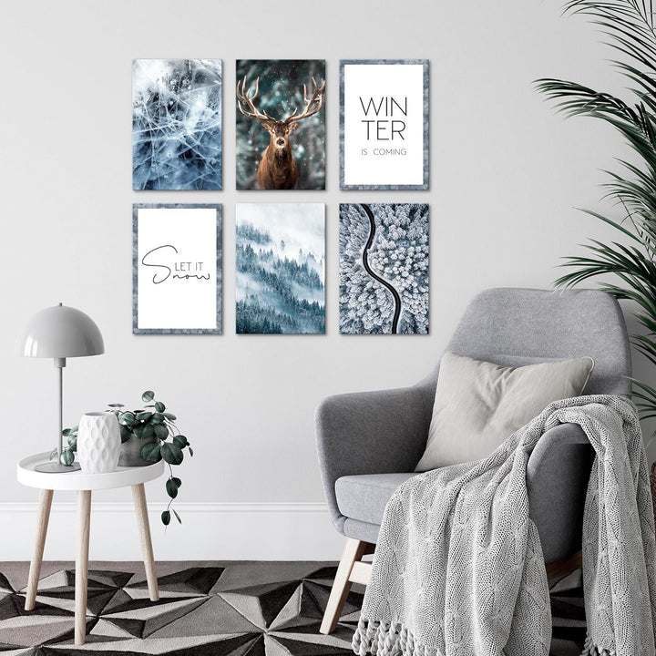 Novart Wandbilder Set - KOMPLETT AUFHÄNGFERTIG - Made in Germany - Moderne Bilder Winter Wohnzimmer