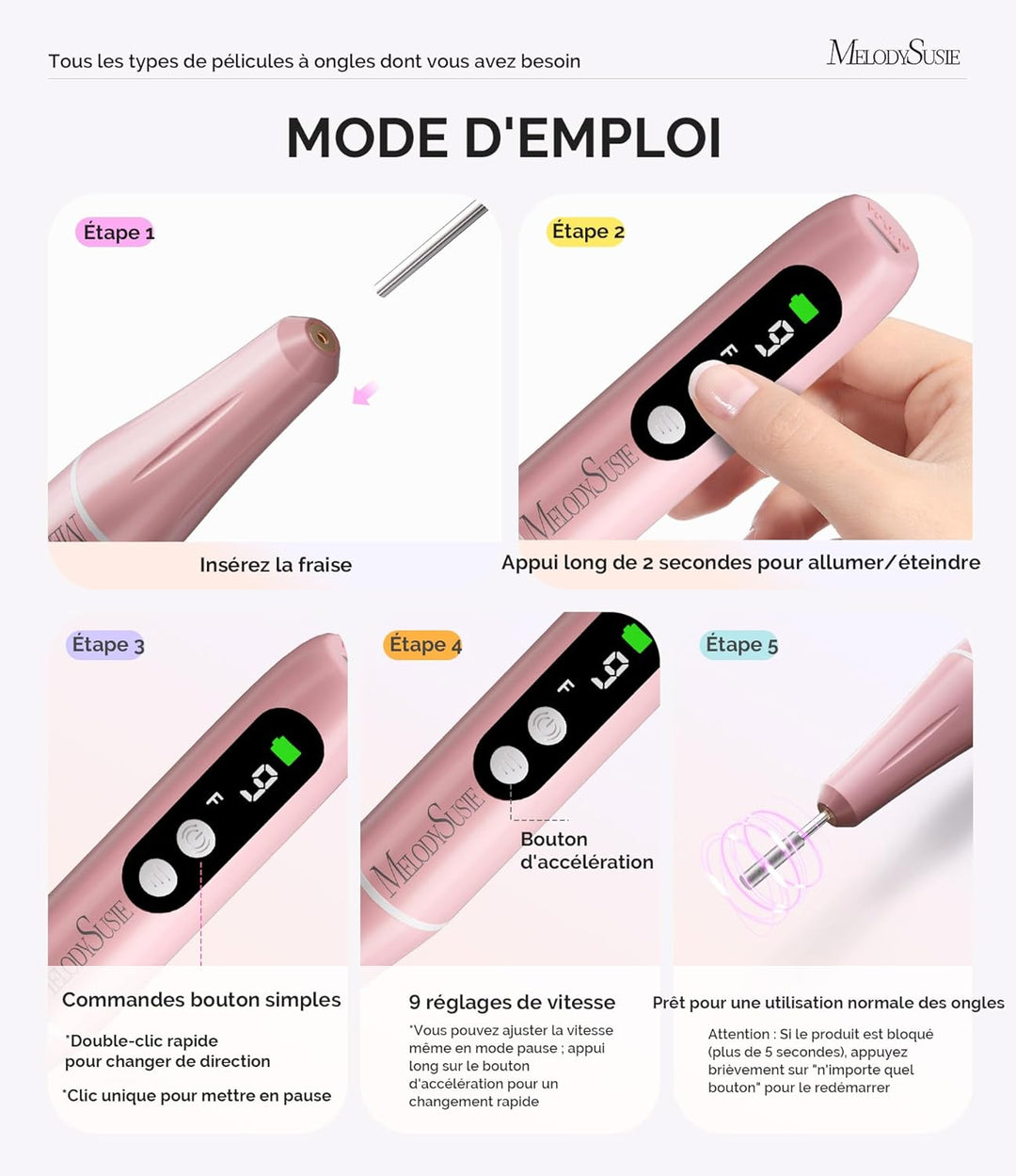 MelodySusie Nagelfräser Kabellos, Elektrische Nagelfeile für Gelnägel Acrylnägel, PC90G Fräser Nägel
