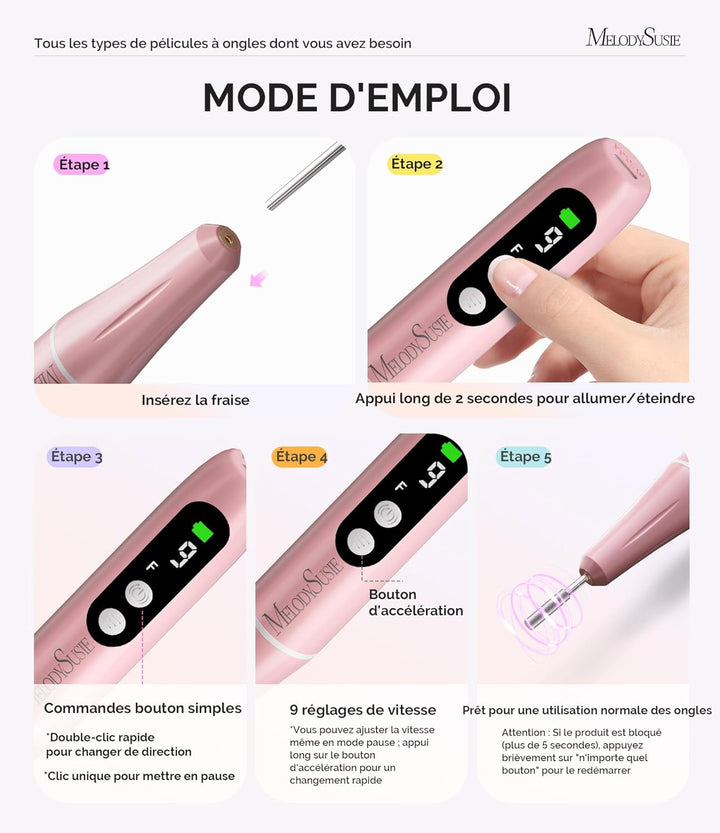 MelodySusie Nagelfräser Kabellos, Elektrische Nagelfeile für Gelnägel Acrylnägel, PC90G Fräser Nägel