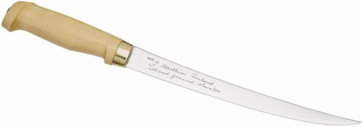 Marttiini Finnisches Filiermesser, Klinge 23 cm, Holzgriff, Lederscheide