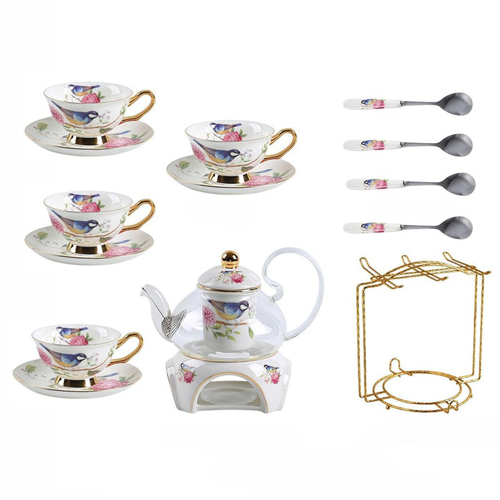15 Stück Europäischen Blumen Tee Set,Muster Bone China Tee Set Service Kaffee Set, Beheizte Glas Tee