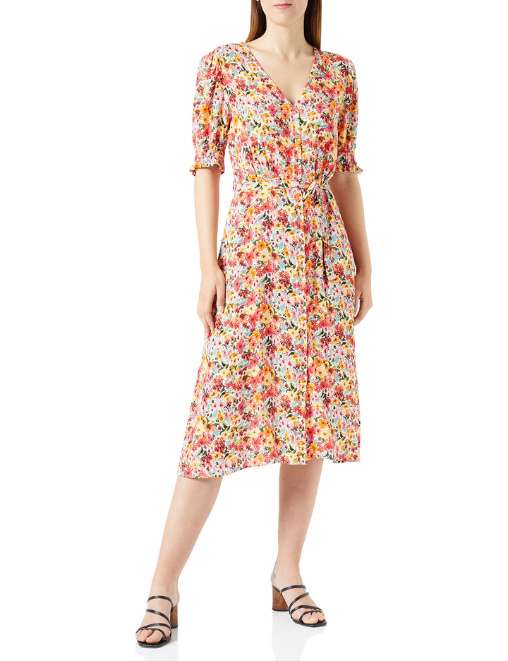 ONLY Damen Onlfrederikke Ss V-Neck Belt Dress Wvncs Blusenkleid XL Cloud Dancer/Aop:pink Aop, XL Clo