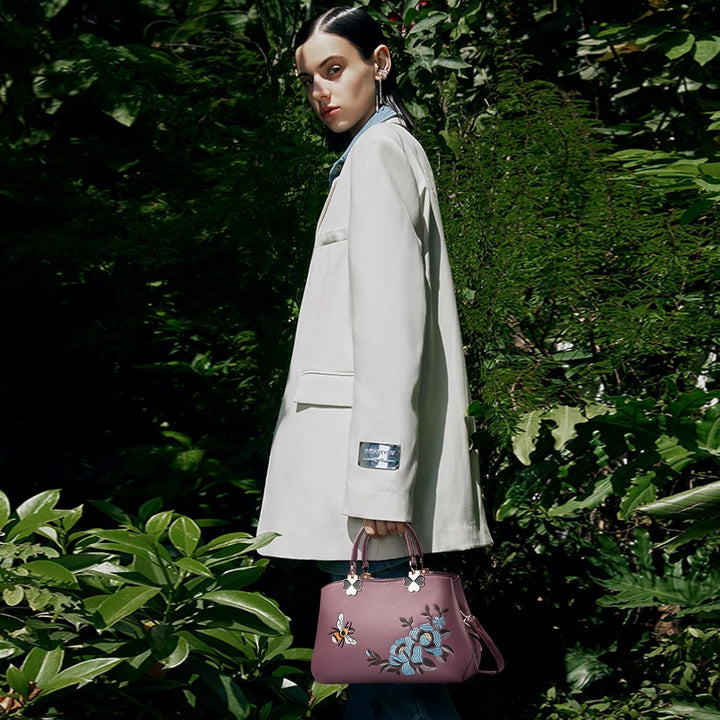 NICOLE&DORIS Handtaschen Damen Mode Schultertasche Geldbörse Retro Umhängetasche Frau Tote Stickerei