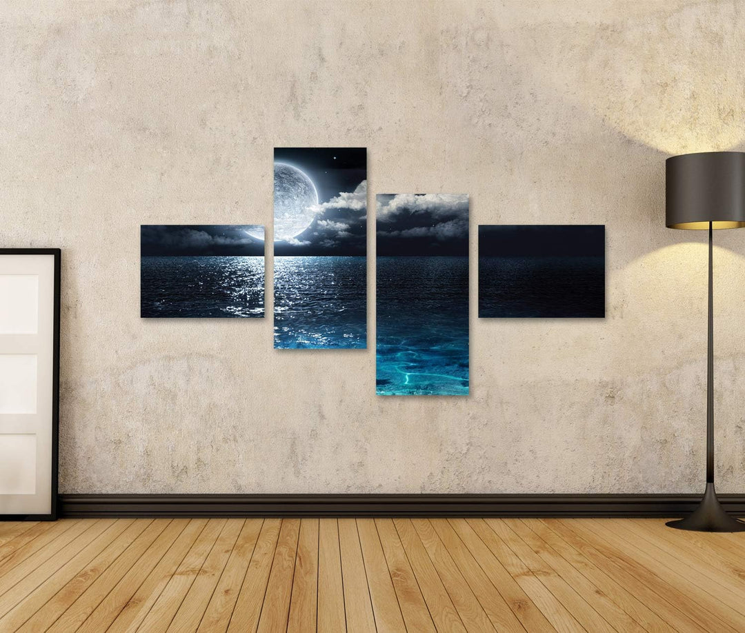 islandburner Bild auf Leinwand Vollmond Am Meer In Die Nacht Bilder Wandbilder Poster Leinwand 150x8