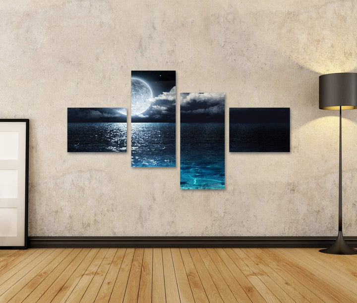 islandburner Bild auf Leinwand Vollmond Am Meer In Die Nacht Bilder Wandbilder Poster Leinwand 150x8