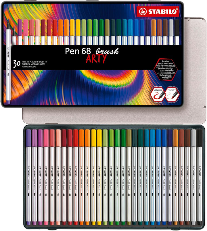 Premium-Filzstift mit Pinselspitze für variable Strichstärken - STABILO Pen 68 brush - ARTY - 30er M