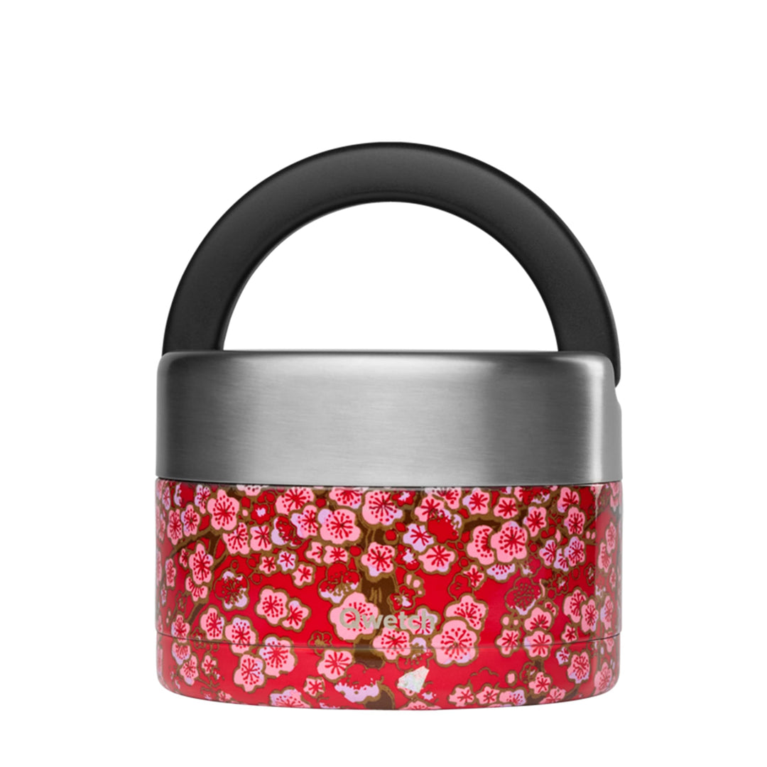 QWETCH - Thermobehälter für Essen mit Griff - 650ml Rote Blumen - Lunchbox Edelstahl Isotherm - 5h H