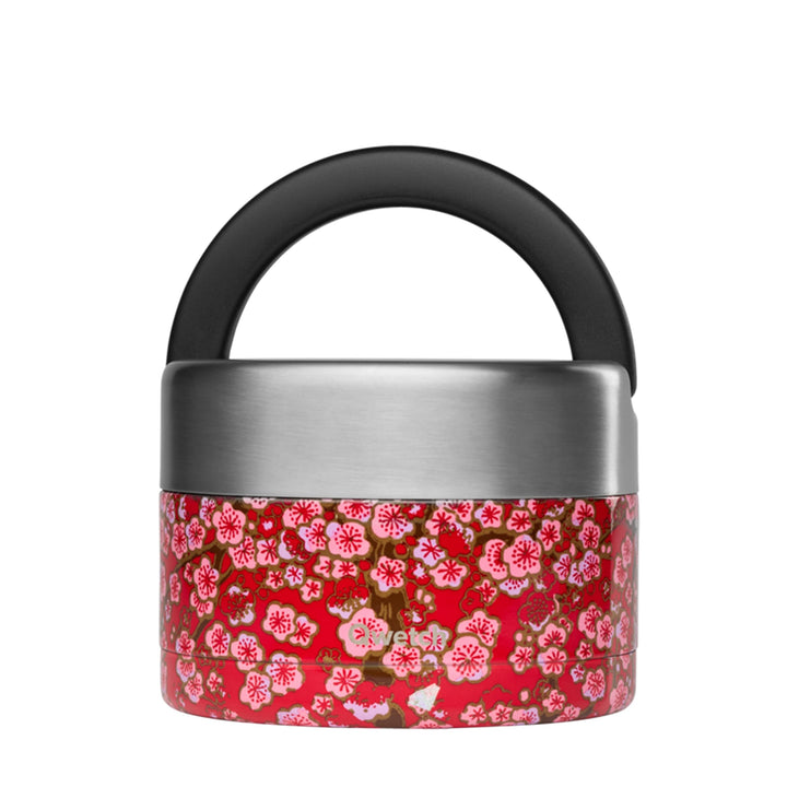 QWETCH - Thermobehälter für Essen mit Griff - 650ml Rote Blumen - Lunchbox Edelstahl Isotherm - 5h H